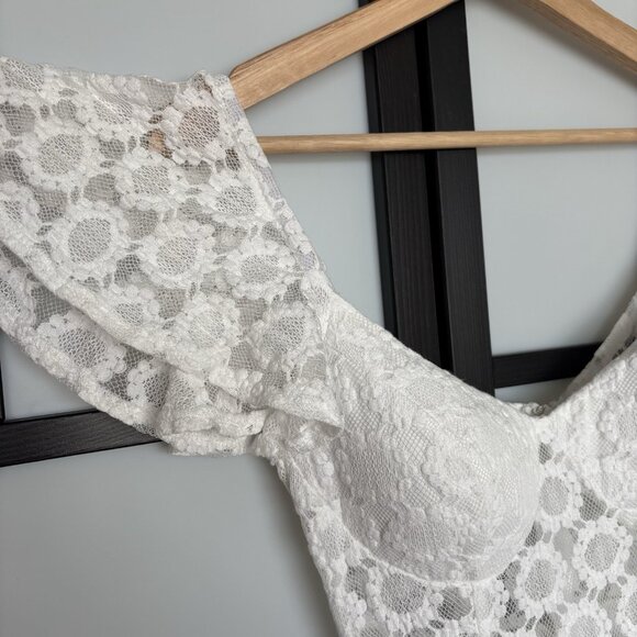 Angel Biba Milkmaid Babydoll Dress Size Medium White Coquette Floral Angelcore - Picture 9 of 15